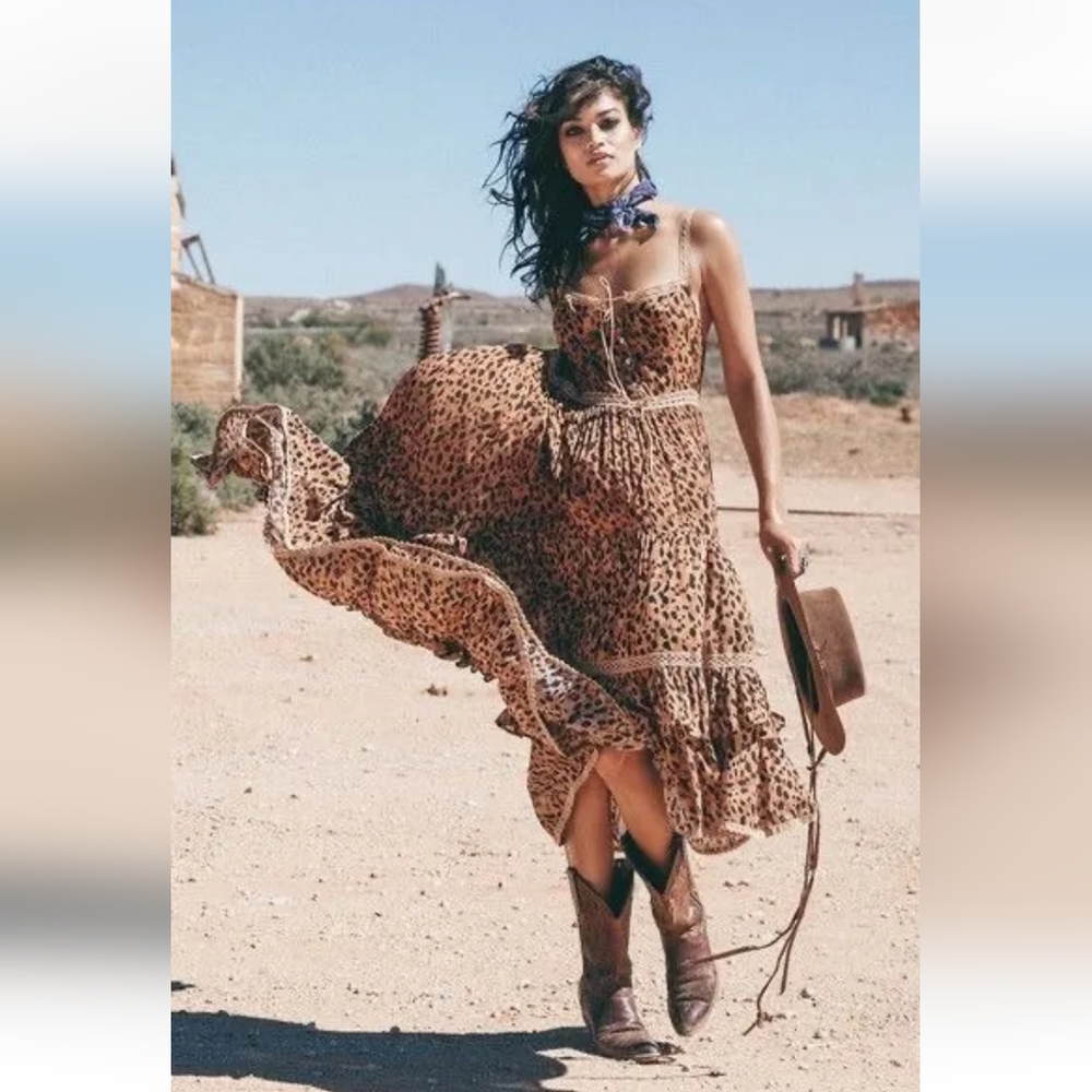 Spell Leopard Print Maxi Dress in Brown